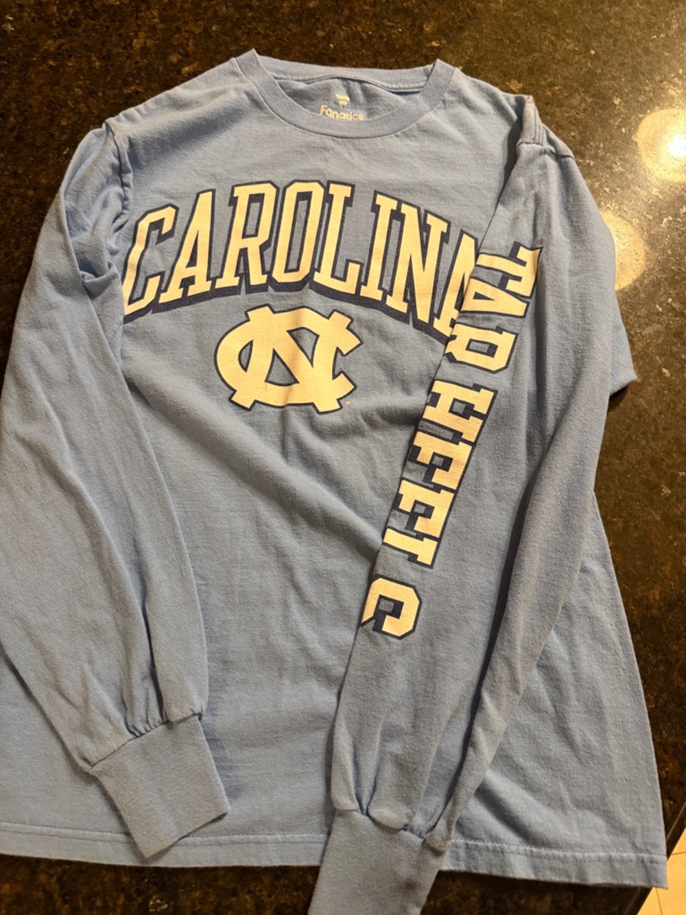 Fanatics Carolina Long Sleeve Tee in Light Blue with White Logo